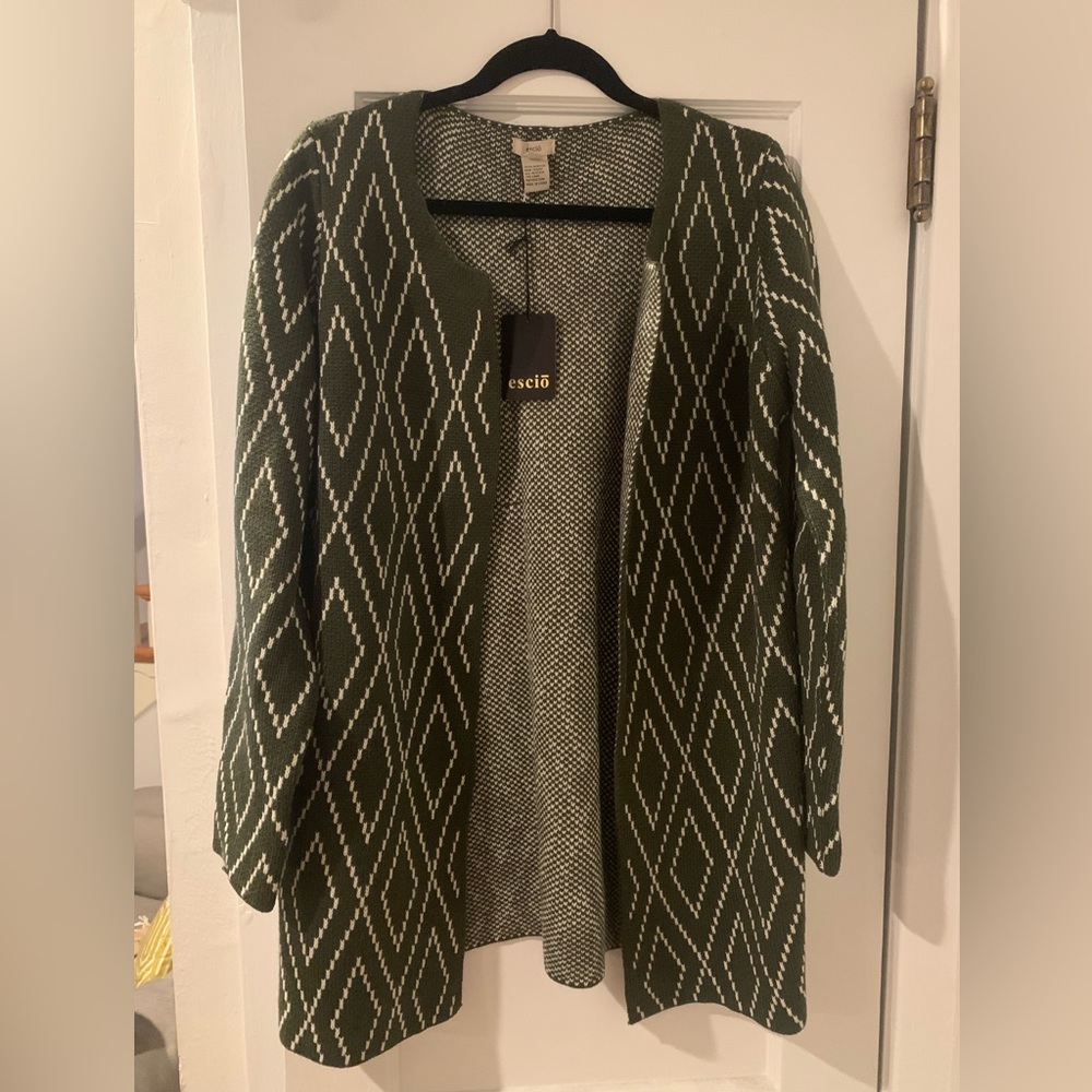 Olive Green Sweater Coat - L - NWT
